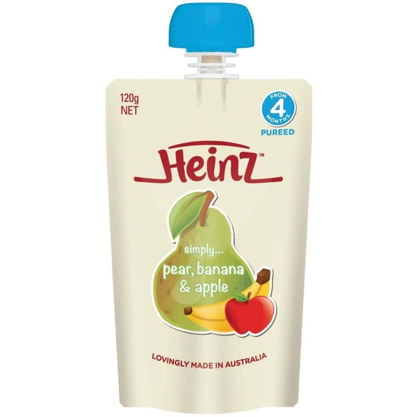 Bột ăn dặm Heinz cho bé 4 tháng Pear Banana & Apple Pouch 120g [Pre-order]