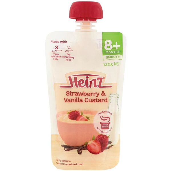 Bột ăn dặm Heinz cho bé Strawberry & Vanilla Custard Pouch 120g [Pre-order]