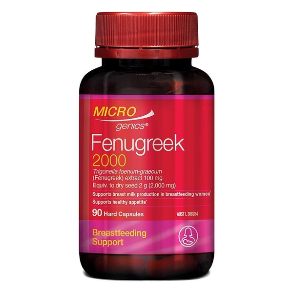 Viên uống lợi sữa & giảm đầy hơi, khó tiêu Microgenics Fenugreek 2,000mg 90 viên [Pre-order]