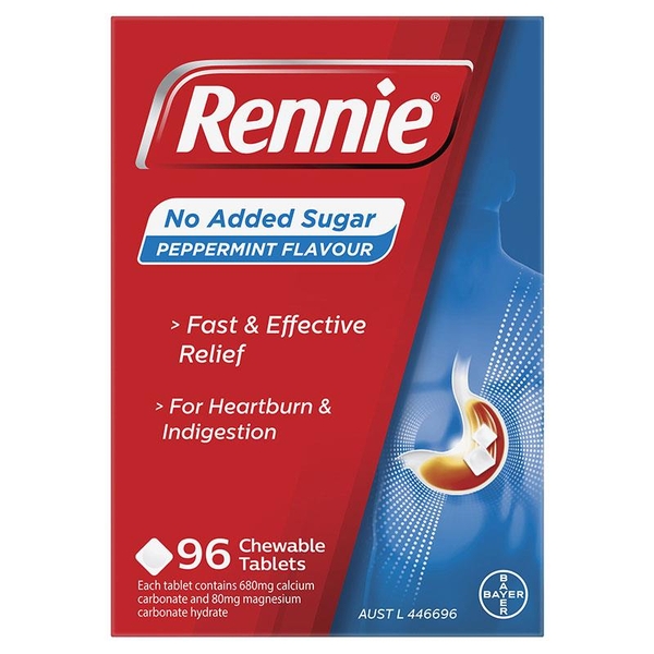 Viên nhai giảm khó tiêu và ợ nóng Rennie No Added Sugar Indigestion and Heartburn Relief