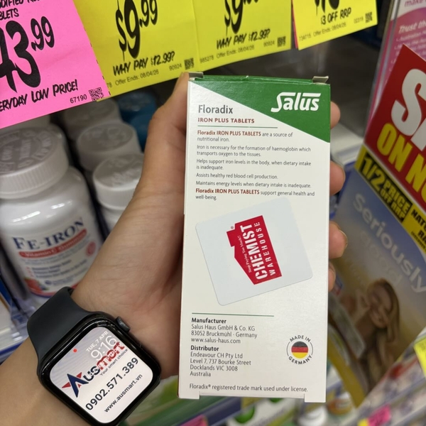 Viên sắt hữu cơ Floradix Iron Plus của Úc 84 viên