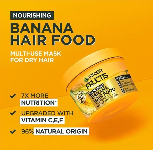 Mặt nạ dưỡng tóc Garnier Fructis Nourishing Banana Hair Food 3-in-1 Mask Treatment For Dry Hair