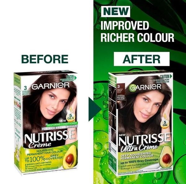 Thuốc nhuộm tóc Nâu sẫm Cà phê Garnier Nutrisse Permanent Hair Colour - 3 Espresso Darkest Brown
