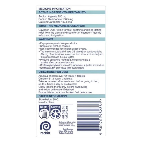 Viên nhai giảm ợ nóng & khó tiêu Gaviscon Dual Action Heartburn & Indigestion Relief