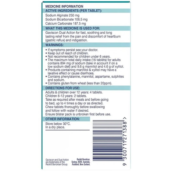 Viên nhai giảm ợ nóng & khó tiêu Gaviscon Dual Action Heartburn & Indigestion Relief