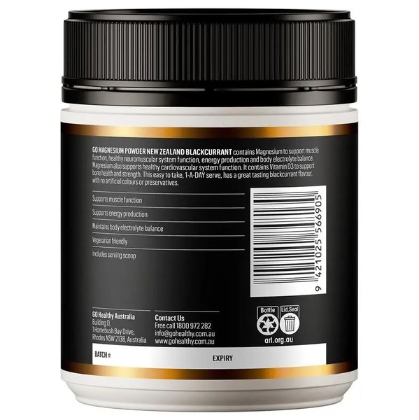 Bột uống Go Healthy Magnesium Powder Zealand Blackcurrant 250g