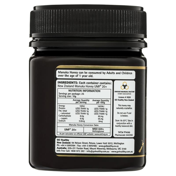 Mật ong Úc Go Healthy Manuka Honey UMF 20+ ( MGO 820+) 250g
