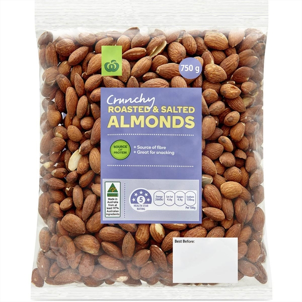 Hạt hạnh nhân Almonds Crunchy Roasted & Salted Woolworths 750g [Pre-order]