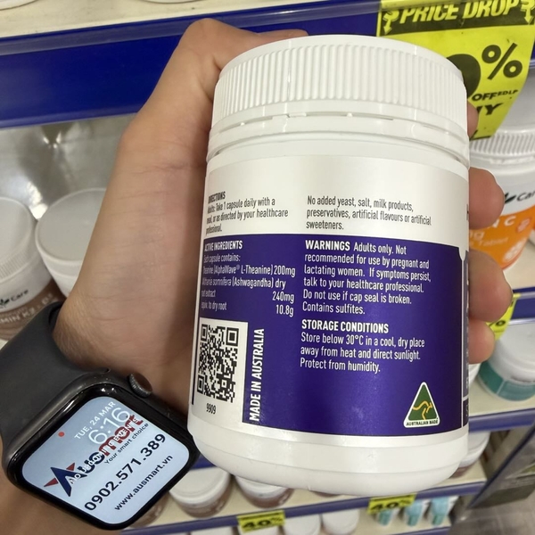 Viên uống giảm Stress & thư giãn Healthy Care L-Theanine + Ashwagandha 60 viên
