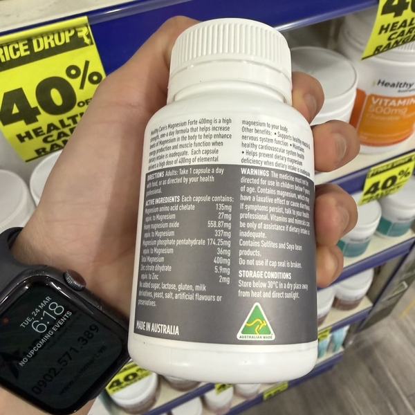 Viên uống magiê Healthy Care Magnesium Forte 400mg 30 viên