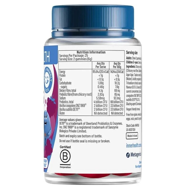 Kẹo dẻo bổ sung lợi khuẩn Inner Health 3 in 1 Probiotic Gummies 50 viên