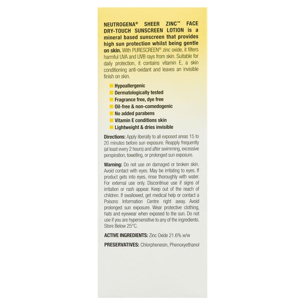 Kem chống nắng cho da mặt Neutrogena Sheer Zinc Face SPF50 59ml