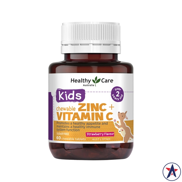 Kẹo nhai tăng đề kháng Healthy Care Kids Chewable Zinc + Vitamin C 60 viên [Pre-order]