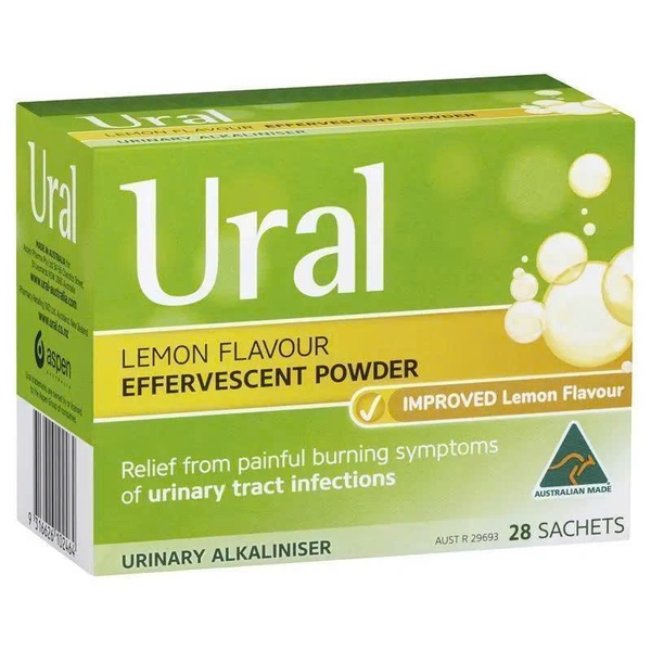 Bột Ural Lemon & Cranberry Flavour Effervescent hỗ trợ đường tiết niệu 28 gói