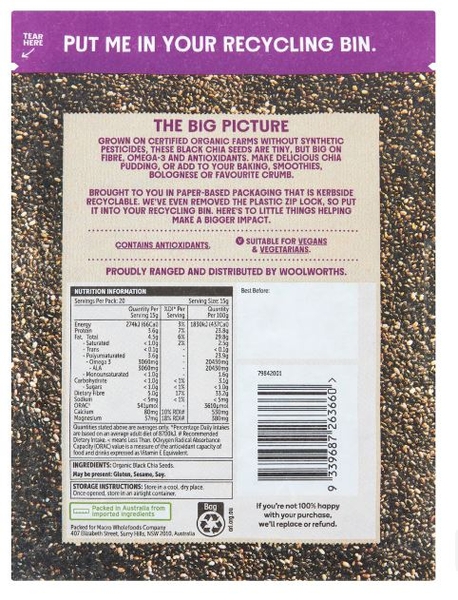 Macro Organic Black Chia Seeds 300g