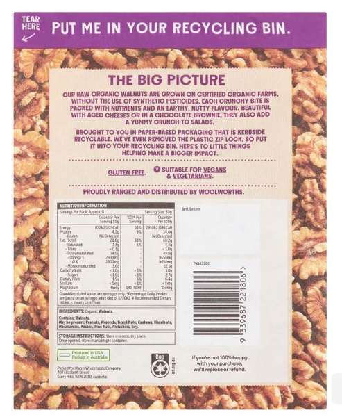 Hạt óc chó hữu cơ Macro Organic Natural Walnuts 250g