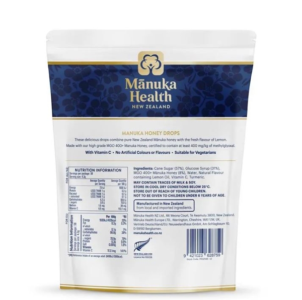 Kẹo ngậm mật ong vị chanh Manuka Health Manuka Honey Drops Lemon