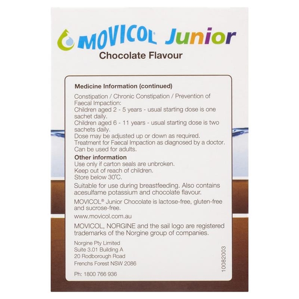 Hỗ trợ điều trị táo bón cho trẻ Movicol Junior Chocolate 30 gói