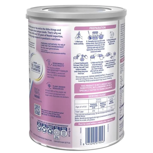 Sữa bột dinh dưỡng cho trẻ từ 1 tuổi NAN SENSITIVE Premium Toddler Milk Drink 1+ Years