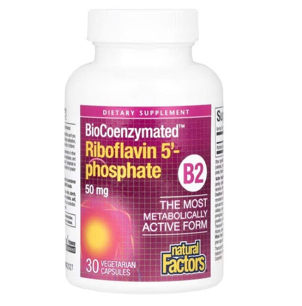 Viên uống bổ sung vitamin B2 Natural Factors BioCoenzymate B2 Riboflavin 5'-Phosphate 50 mg