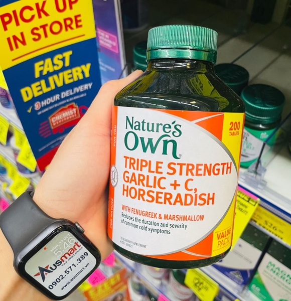 Viên uống hỗ trợ miễn dịch Nature's Own Triple Strength Garlic + Vitamin C + Horseradish 200 viên