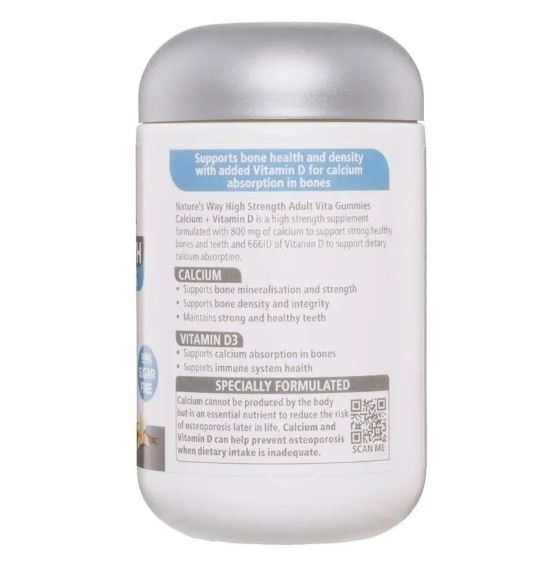 Kẹo dẻo bổ sung Canxi liều cao cho người lớn Nature's Way High Strength Calcium + Vitamin D 60 viên