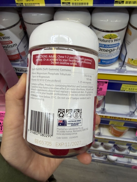 Kẹo dẻo bổ sung Magie Nature's Way Extra Strength Magnesium Gummies