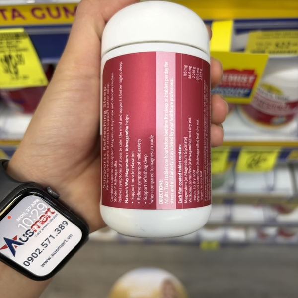 Viên giảm căng thẳng & Hỗ trợ giấc ngủ Nature's Way Magnesium + Ashwagandha