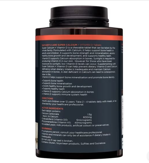 Viên nhai can xi Nature's Care Super Calcium + Vit D Chewable 240 viên