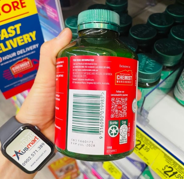 Viên uống bổ sung Magie Nature's Own Magnesium Chelate 500mg for Muscle Health 250 viên