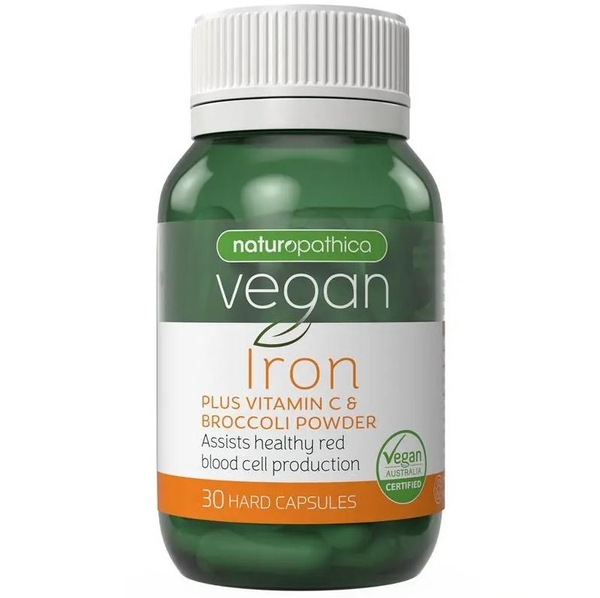 Viên bổ sung sắt thuần chay Naturopathica kèm bột Vitamin C & súp lơ xanh
