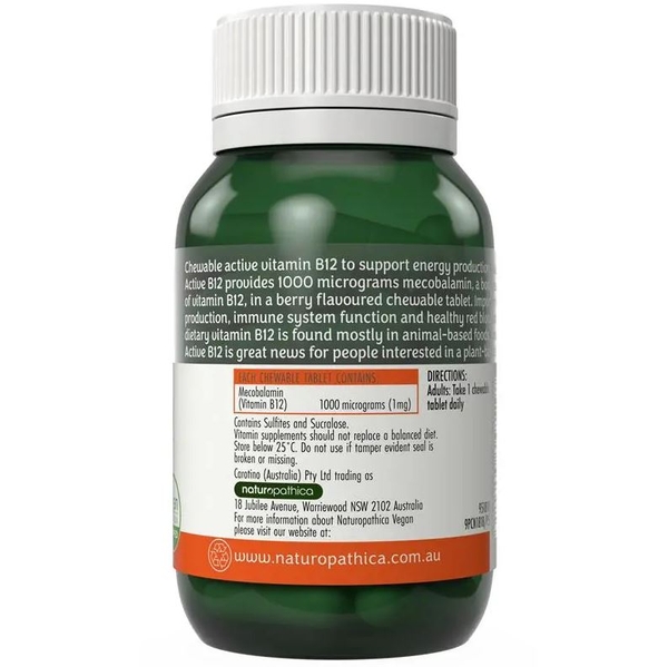 Viên bổ sung Vitamin B12 thuần chay Naturopathica Vegan Active B12 60 viên