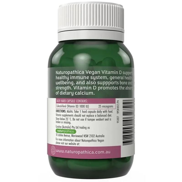 Viên bổ sung Vitamin D thuần chay Naturopathica Vegan Vitamin D 60 viên