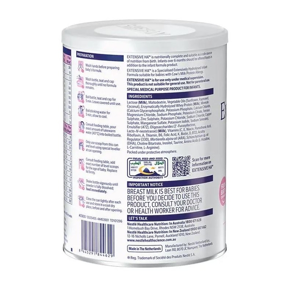 Sữa bột Nestle Extensive HA Allergy Infant Formula From Birth cho bé dị ứng đạm bò