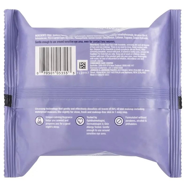 Khăn tẩy trang dịu nhẹ ban đêm Neutrogena Night Calming Makeup Remover Cleansing Towelettes Wipes