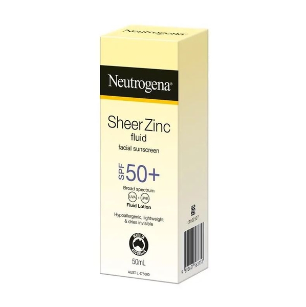 Kem chống nắng khoáng kiềm dầu cho da nhạy cảm Neutrogena Sheer Zinc Face Fluid SPF50+ 50ml
