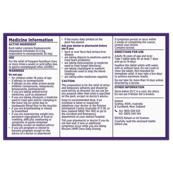 Nexium 24hr (Esomeprazole 20mg) điều trị viêm dạ dày