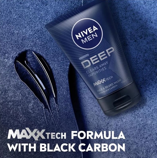 Sữa rửa mặt than hoạt tính cho nam NIVEA Men Deep Clears Away Impurities Face & Beard Wash 100ml