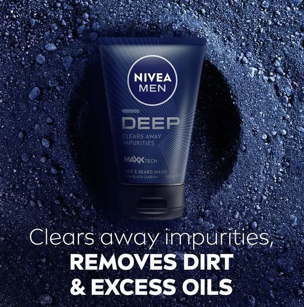 Sữa rửa mặt than hoạt tính cho nam NIVEA Men Deep Clears Away Impurities Face & Beard Wash 100ml