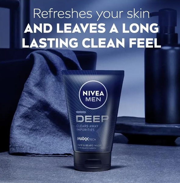Sữa rửa mặt than hoạt tính cho nam NIVEA Men Deep Clears Away Impurities Face & Beard Wash 100ml