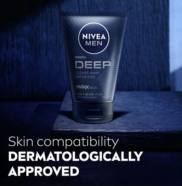 Sữa rửa mặt than hoạt tính cho nam NIVEA Men Deep Clears Away Impurities Face & Beard Wash 100ml