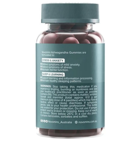 Kẹo dẻo giảm căng thẳng Novomins Ashwagandha Gummies 60 viên