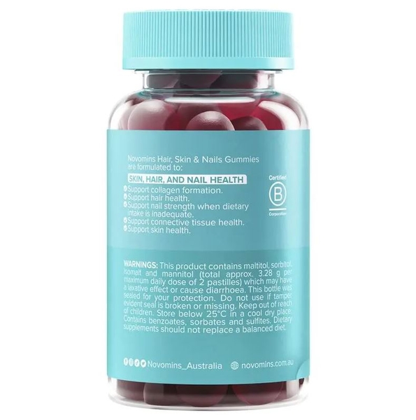 Kẹo dẻo đẹp da tóc móng Novomins Hair Skin and Nails Gummies 60 viên