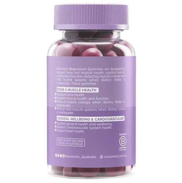 Kẹo dẻo bổ sung magiê Novomins Magnesium Gummies 60 viên