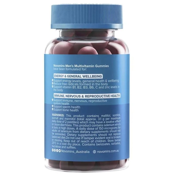 Kẹo dẻo vitamin tổng hợp cho nam Novomins Men's Multivitamin Gummies 60 viên