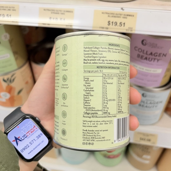 Bột tăng năng lượng và đẹp da Nutra Organics Collagen Matcha Latte