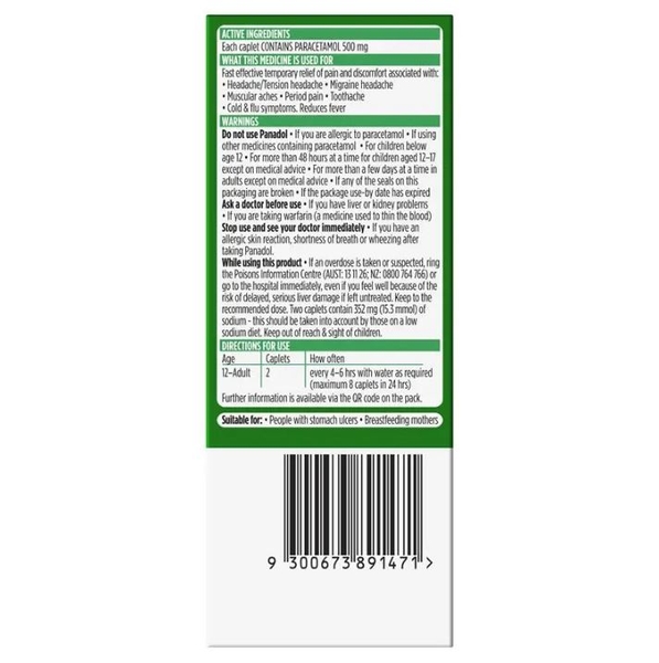 Giảm đau hạ sốt tác động nhanh Panadol Rapid Paracetamol 500mg viên oval