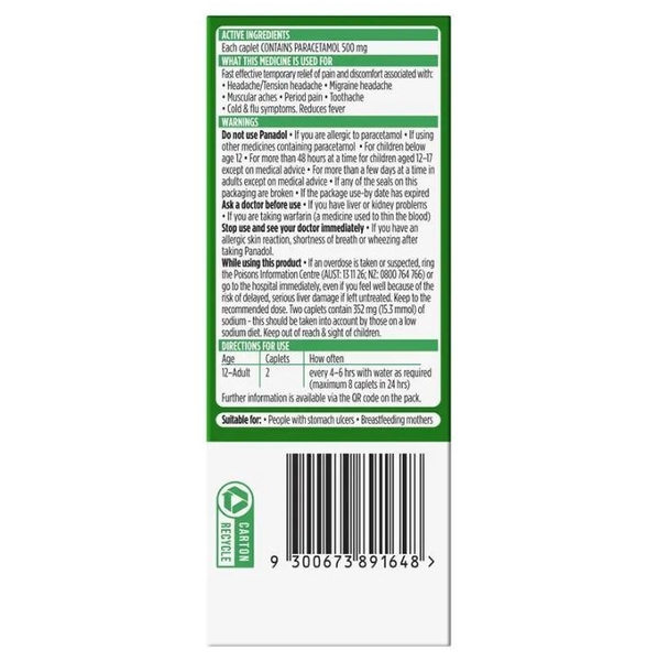 Giảm đau hạ sốt tác động nhanh Panadol Rapid Paracetamol 500mg viên oval