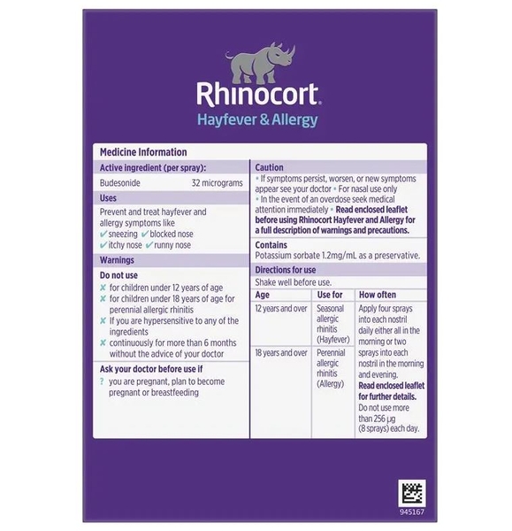 Xịt viêm mũi dị ứng Rhinocort Original Hayfever & Allergy Nasal Spray