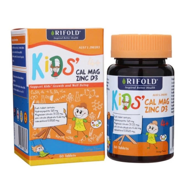 Viên uống Rifold Kids Cal Mag Zinc D3 vị cam 60 viên